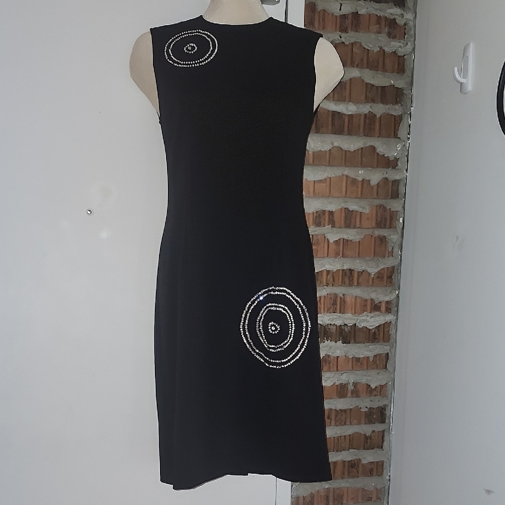 Joseph Ribkoff Classic Black Dress Rhinestones Zipper Fitted Size 10